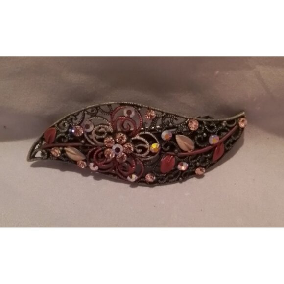 Vintage Filigree Floral Hair Clip With Rhinestones Barrette For Women - Picture 1 of 3